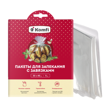 Пакеты для запекания с завязками 30*40 см, 5 шт в картонном конверте Komfi/30